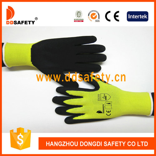 Yellow nylon with black nitrile glove
